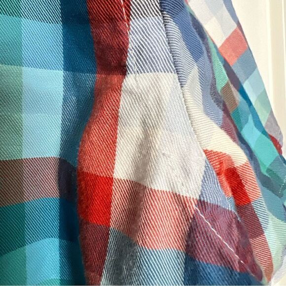 Perry Ellis Mens Shirt Size XL Blue Green Plaid Short Sleeve Button Up Cotton - Picture 7 of 12